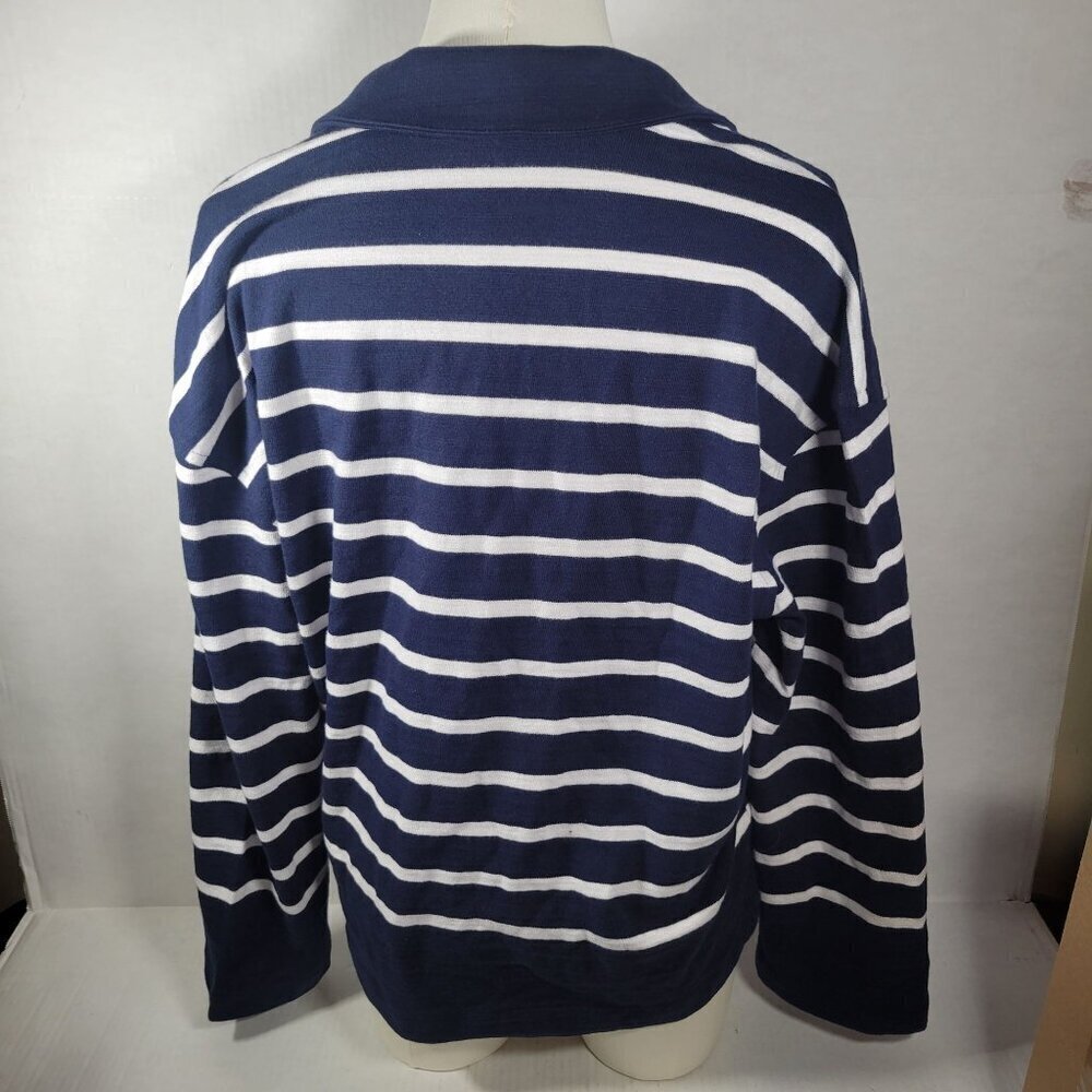 NWT Madewell Women White & Blue Striped Nautical Rugby Polo V-Neck Cotton XS Tee - Picture 7 of 7